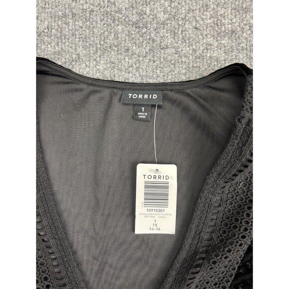 Torrid Dress Womens 1X Black Velvet Long Sleeve Boho Tassel Tie 14-16 - Picture 2 of 7